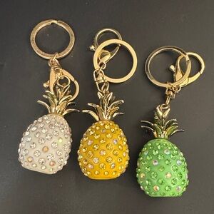 New Pineapple yellow white rhinestone keyring keychain 3 pcs set